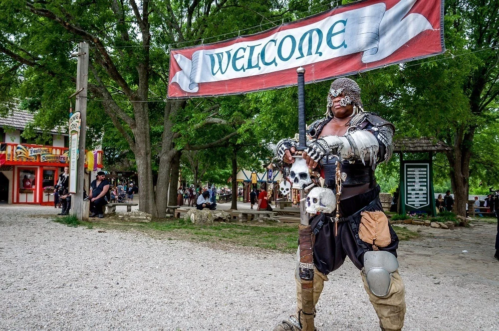 Sholo the Nubian greets you at Scarborough Fair Texas