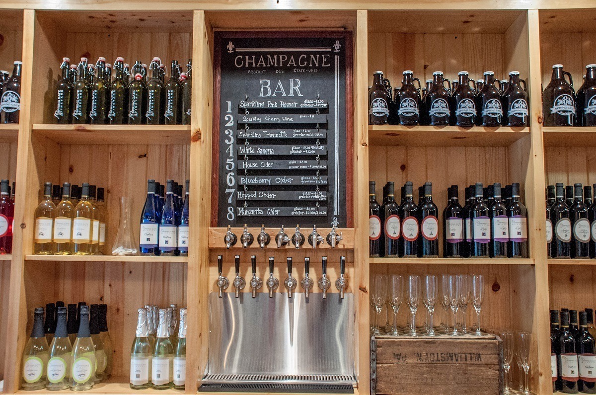 The wine and cider offerings at Spring Gate Vineyard