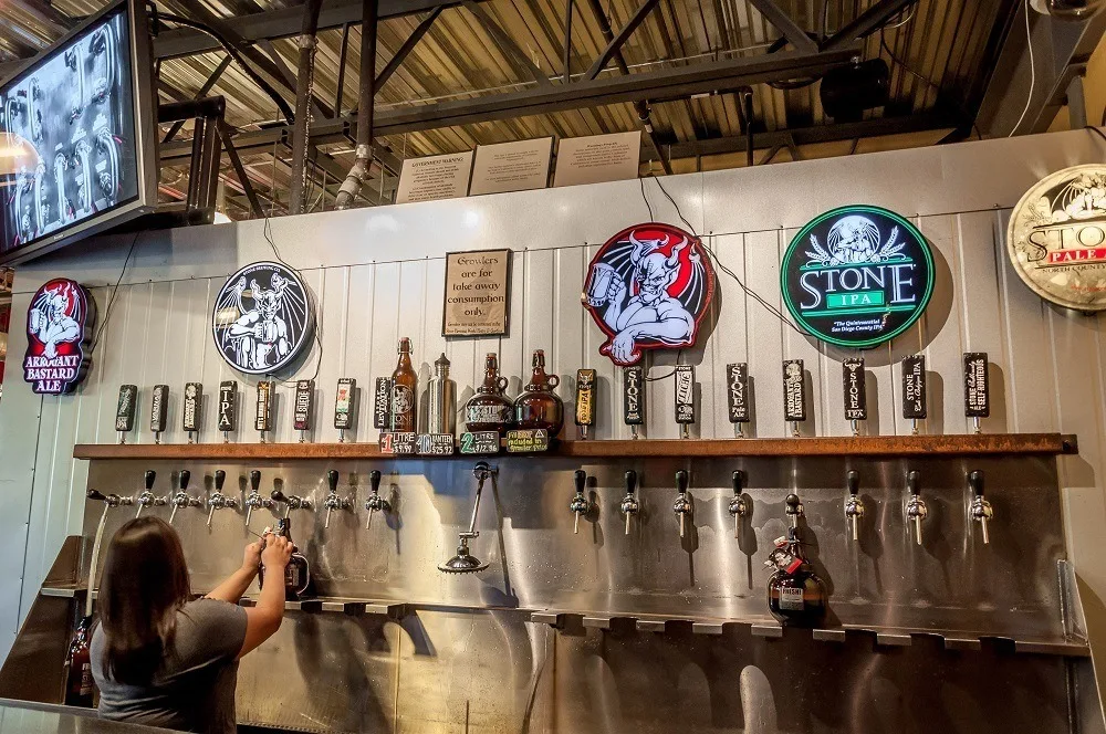 Beer growler taps at Stone Brewing Company