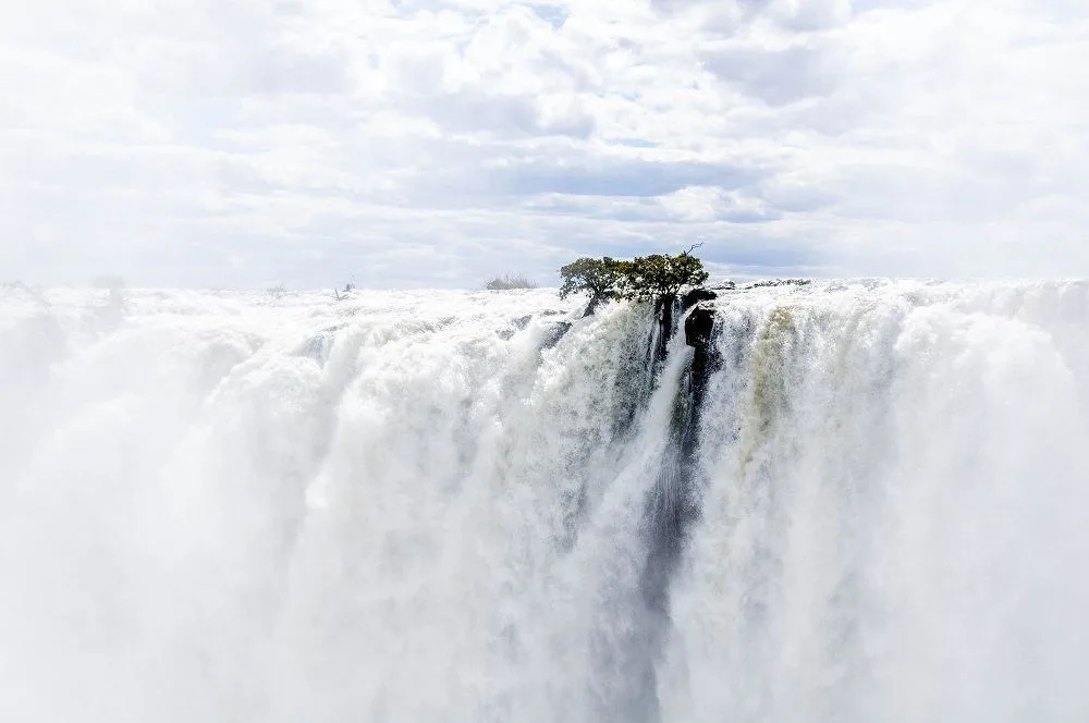 The falls create a total whiteout 
 at peak flow
