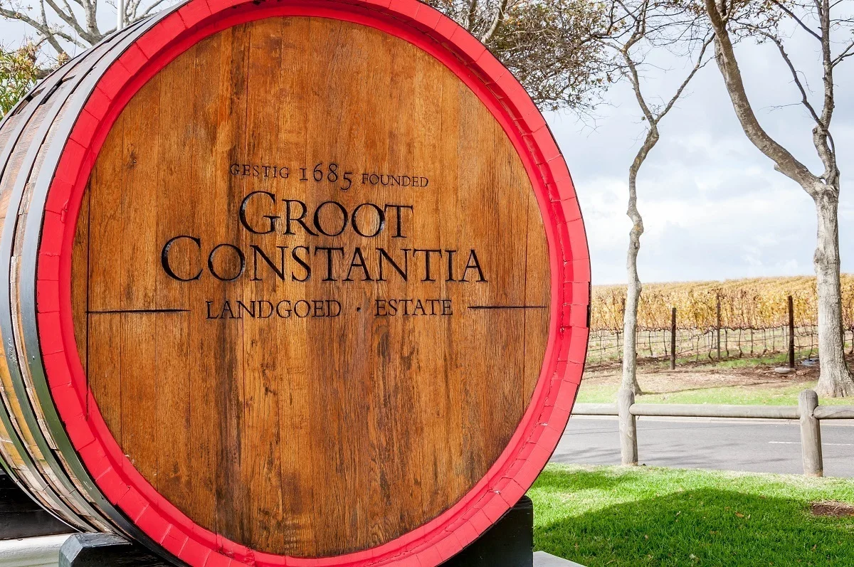 The sign for Groot Constantia, the oldest winery in the South Africa wine region