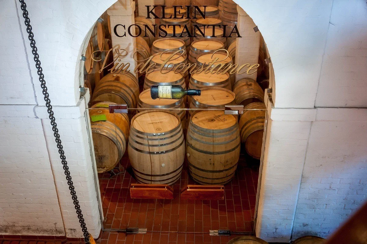 Barrels in the aging cellar at Klein Constantia