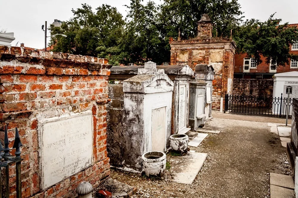 Lines of above-ground tombs.