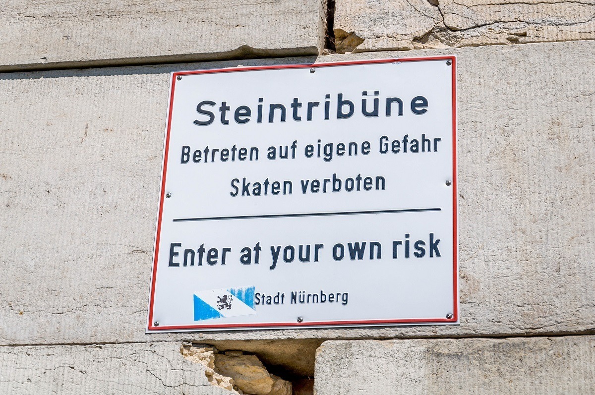 Enter at your own risk sign at the Steintribune