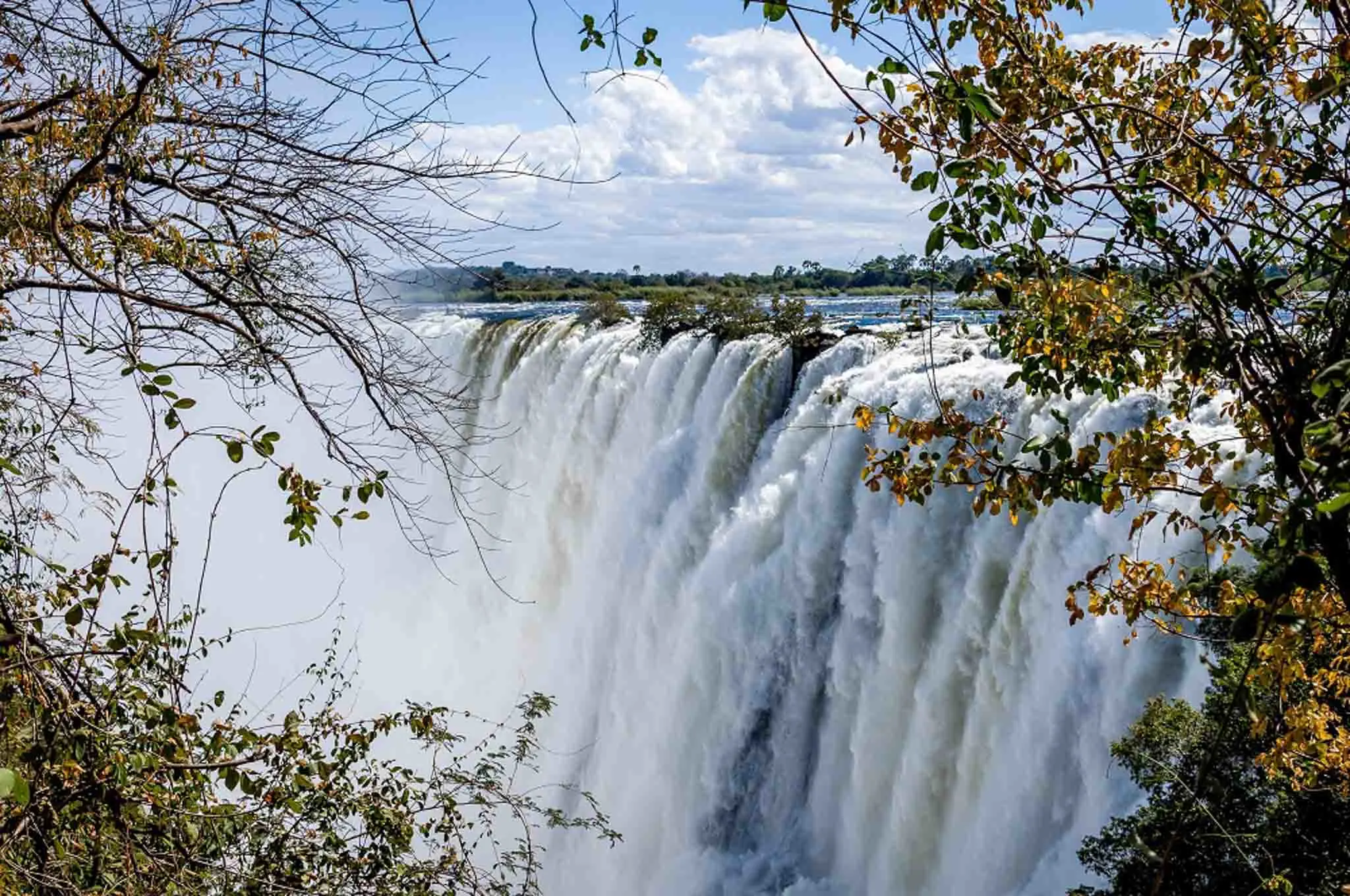 Huge water flow at Victoria Falls waterfall 