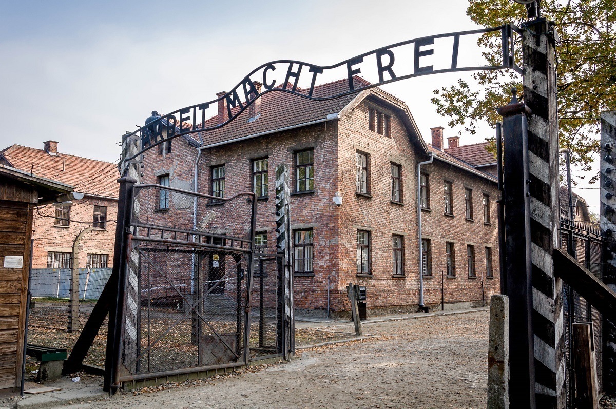 The Arbeit Macht Frei Gate at the Auschwitz Concentration Camp in Poland