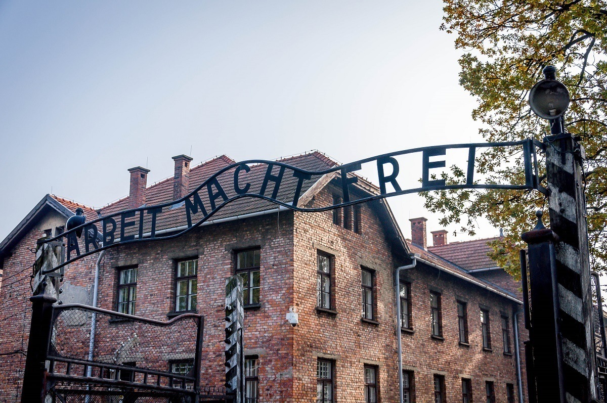 The Arbeit Macht Frei gate on the Auschwitz concentration camp tour