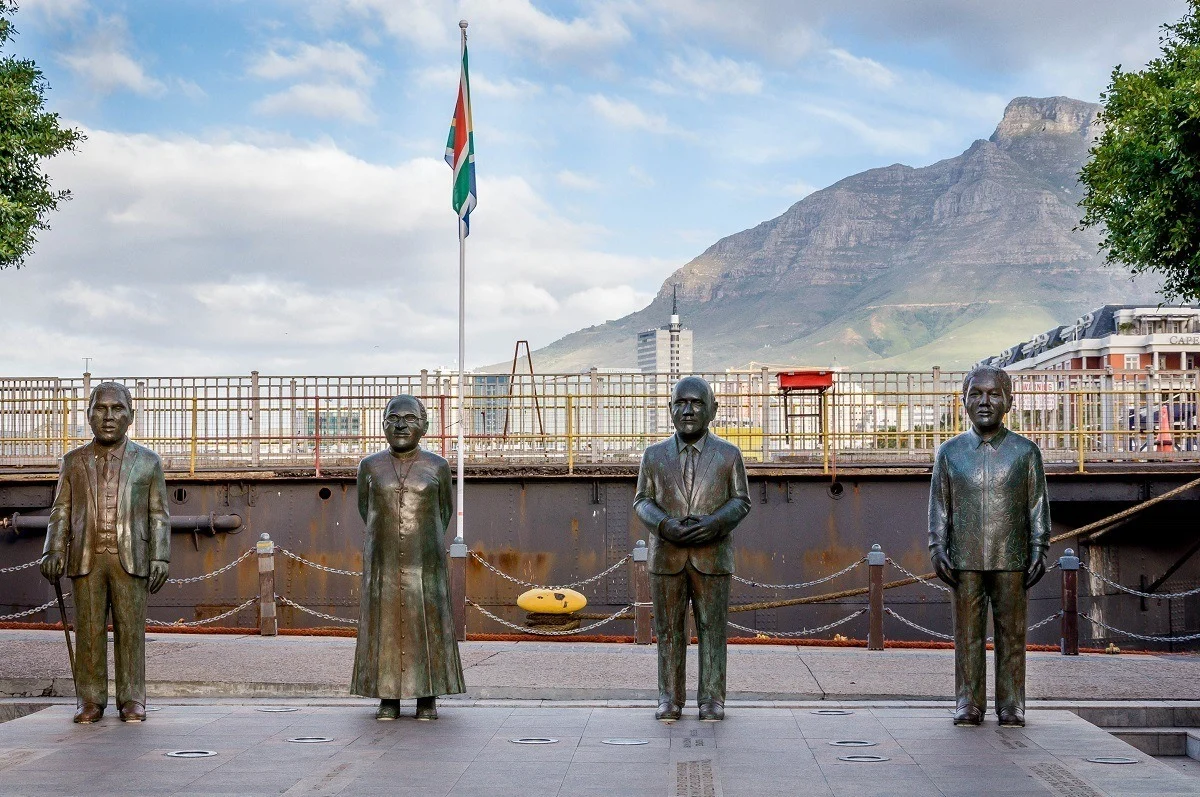 Statues of four Nobel Peace Prize winners