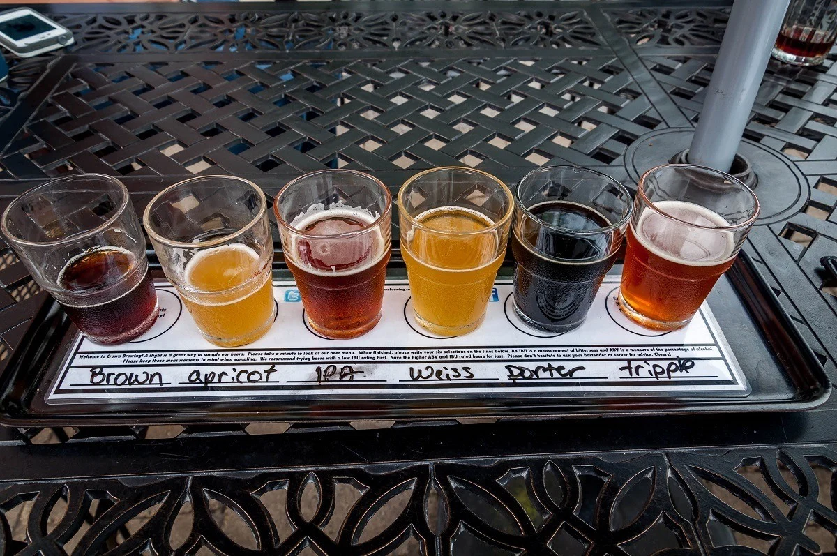 Beer tasting flight at the Crown Brewery on the South Shore Brewery Trail