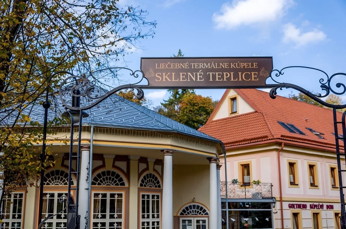 The entrance to the Kúpele Sklené Teplice Thermal Spa in Slovakia