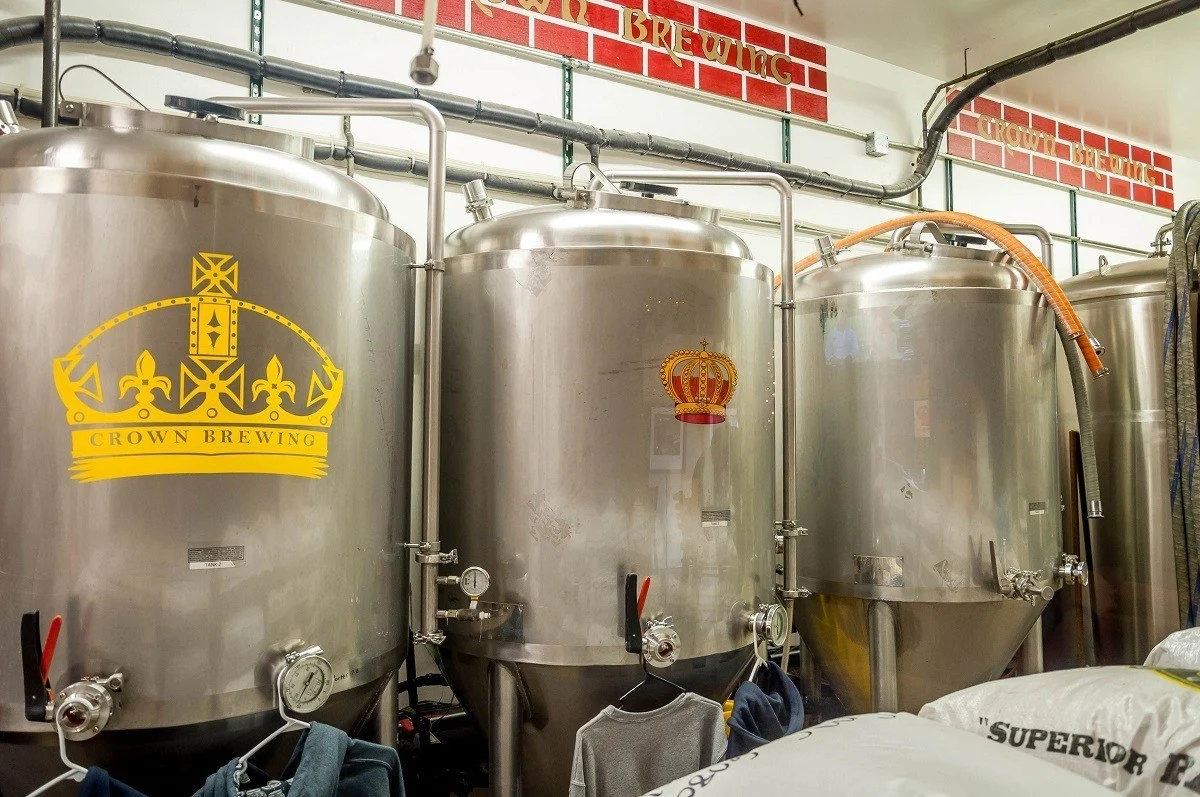The fermentation tanks at Crown Brewery