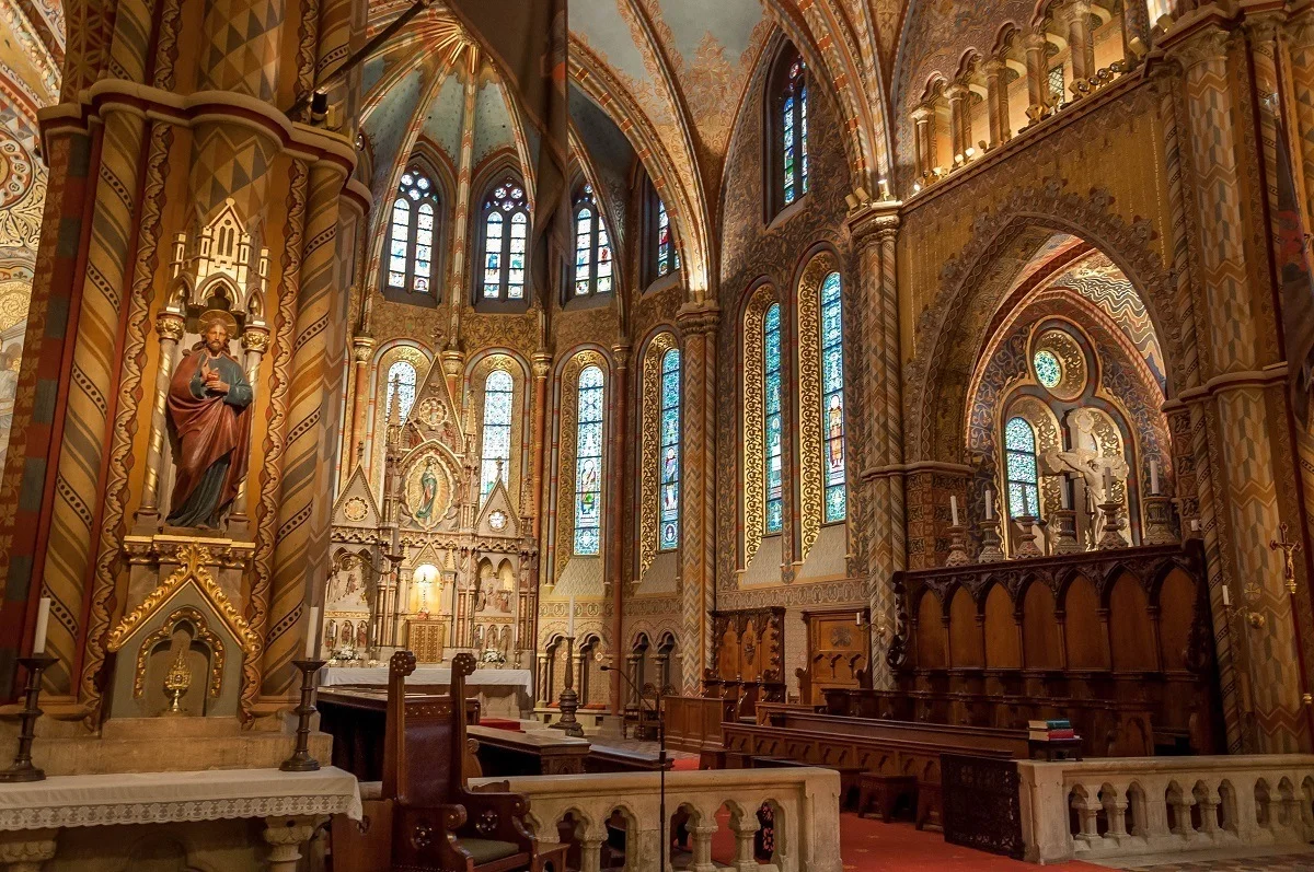 The ornate interior of the St. Matthias Church in Budapest