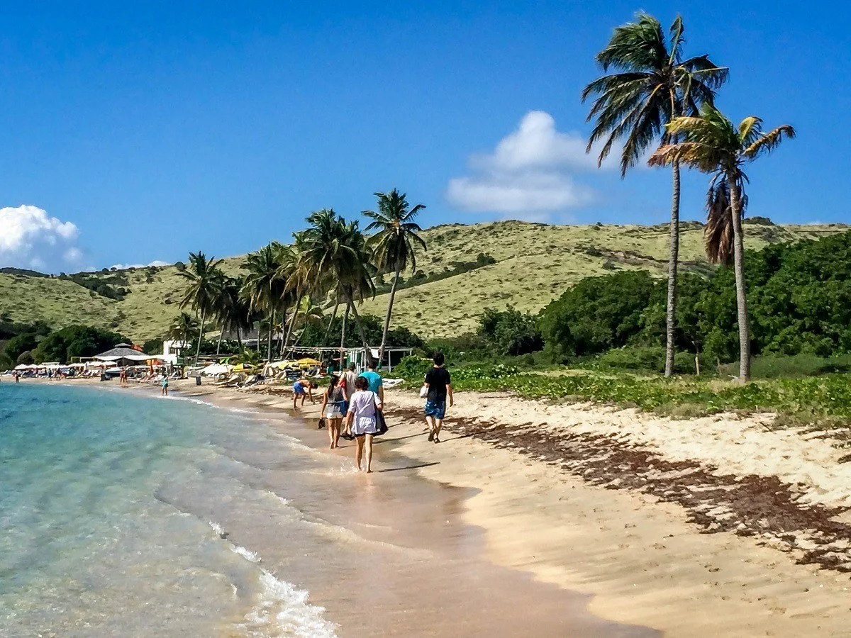 People walking along the beach in St. Kitts