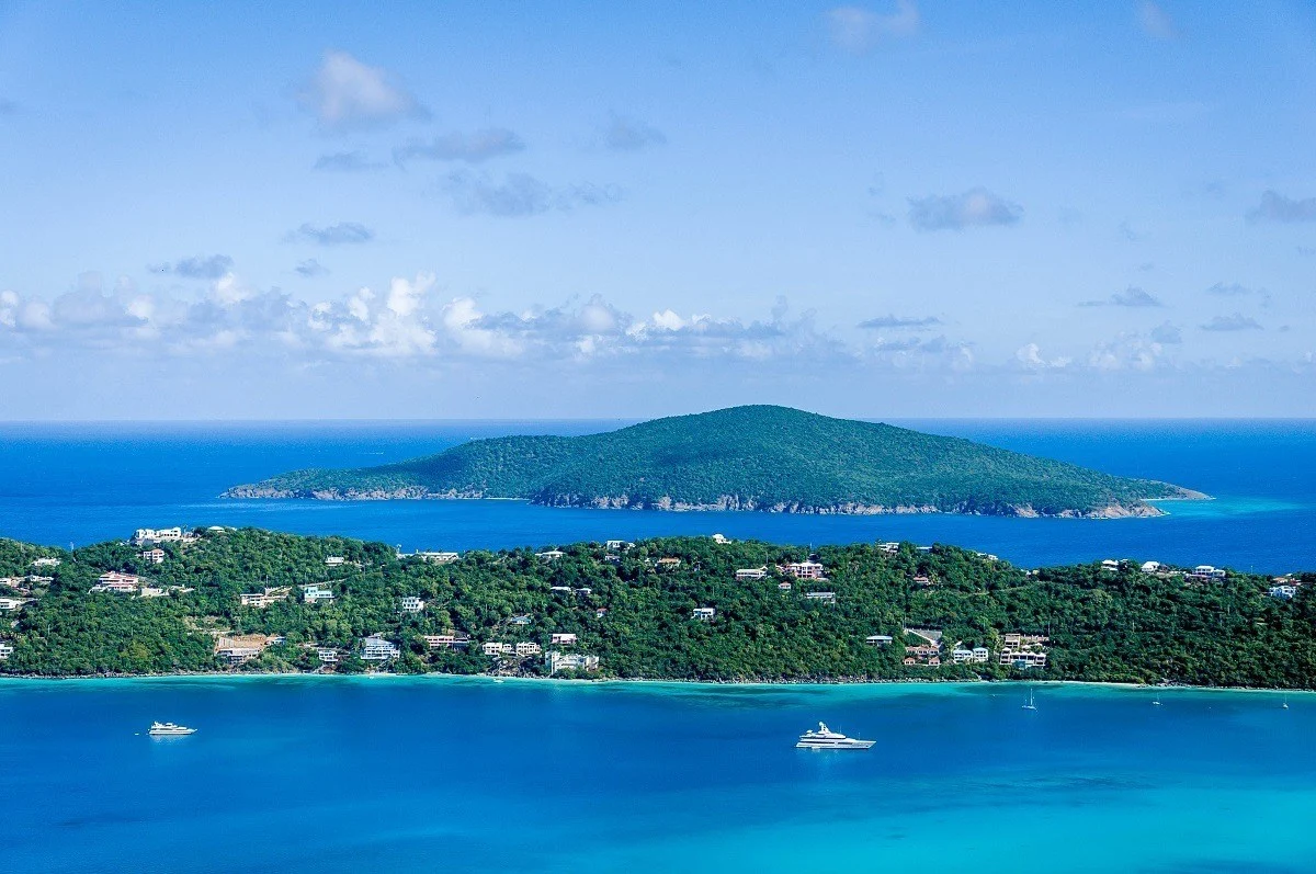 Panoramic view of islands and yachts in the ocean