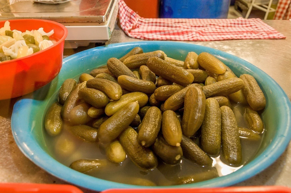 Large container of pickles