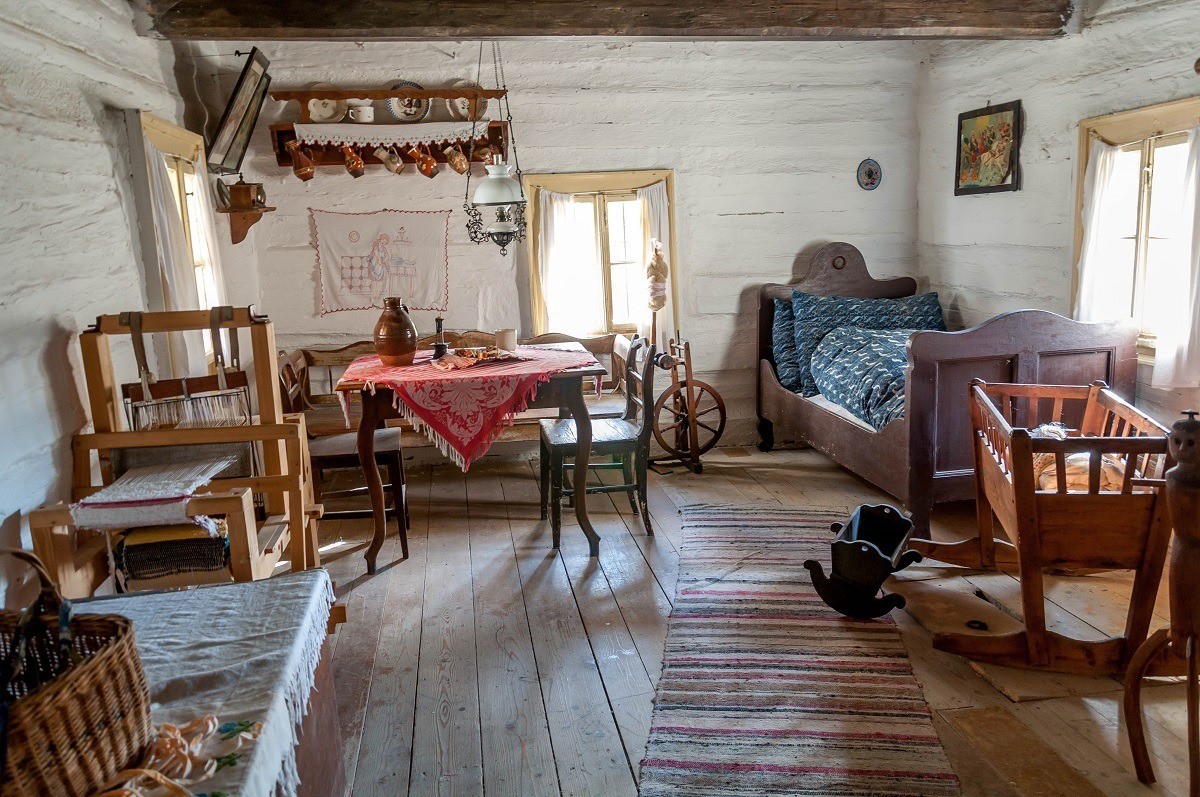 A bedroom in a traditional Slovakian home in the village of Vlkolinec