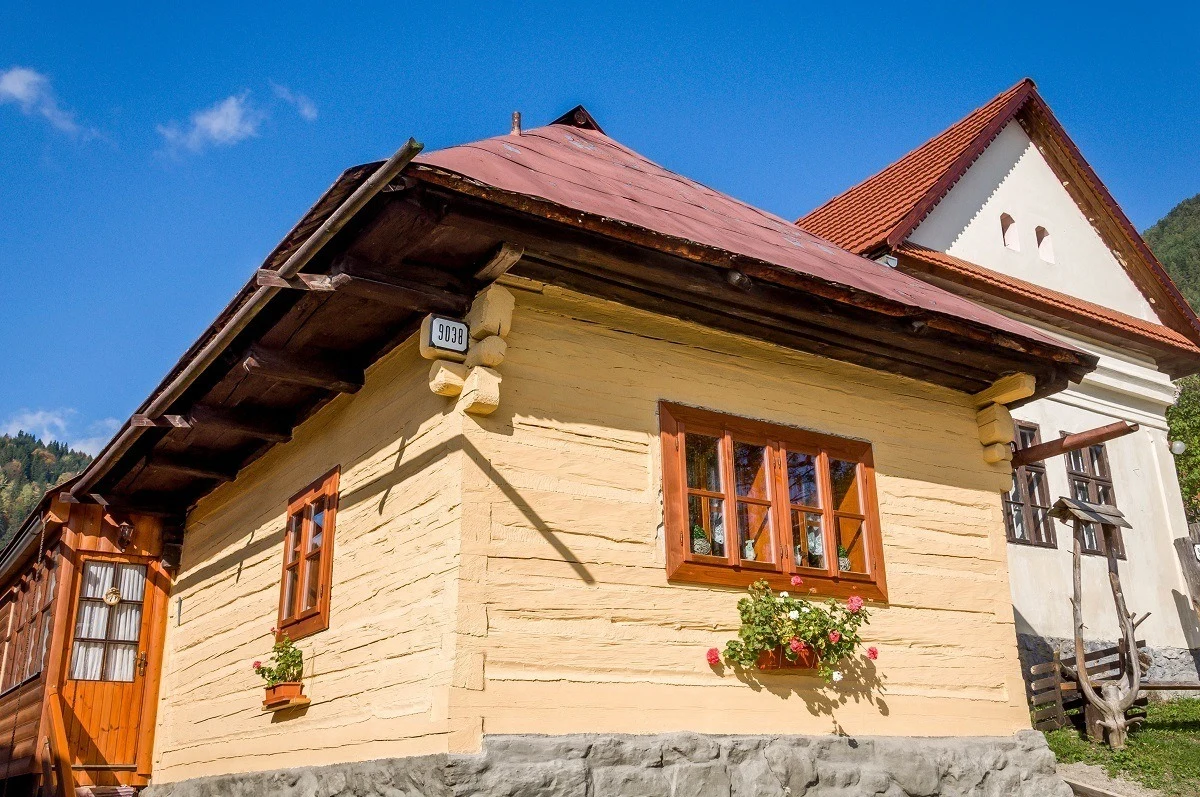 Yellow home in the traditional Vlkolinec village in rural Slovakia