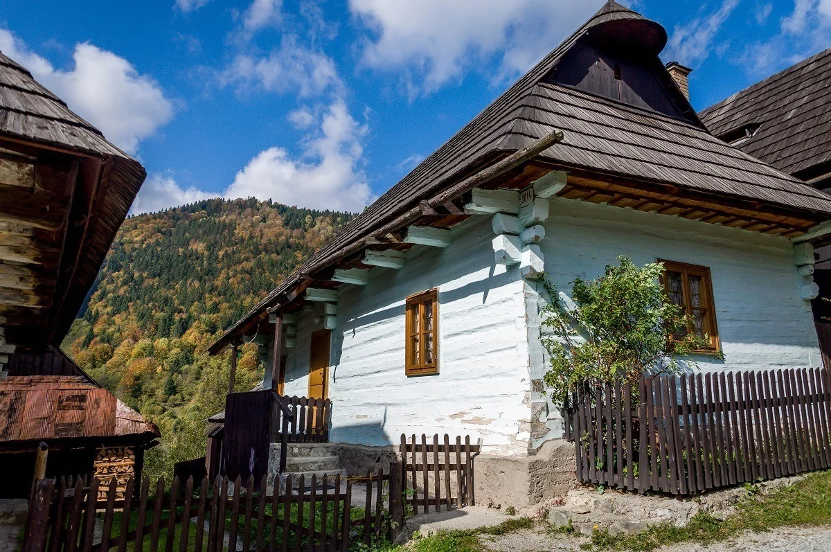 A blue home in a traditional village in Slovakia