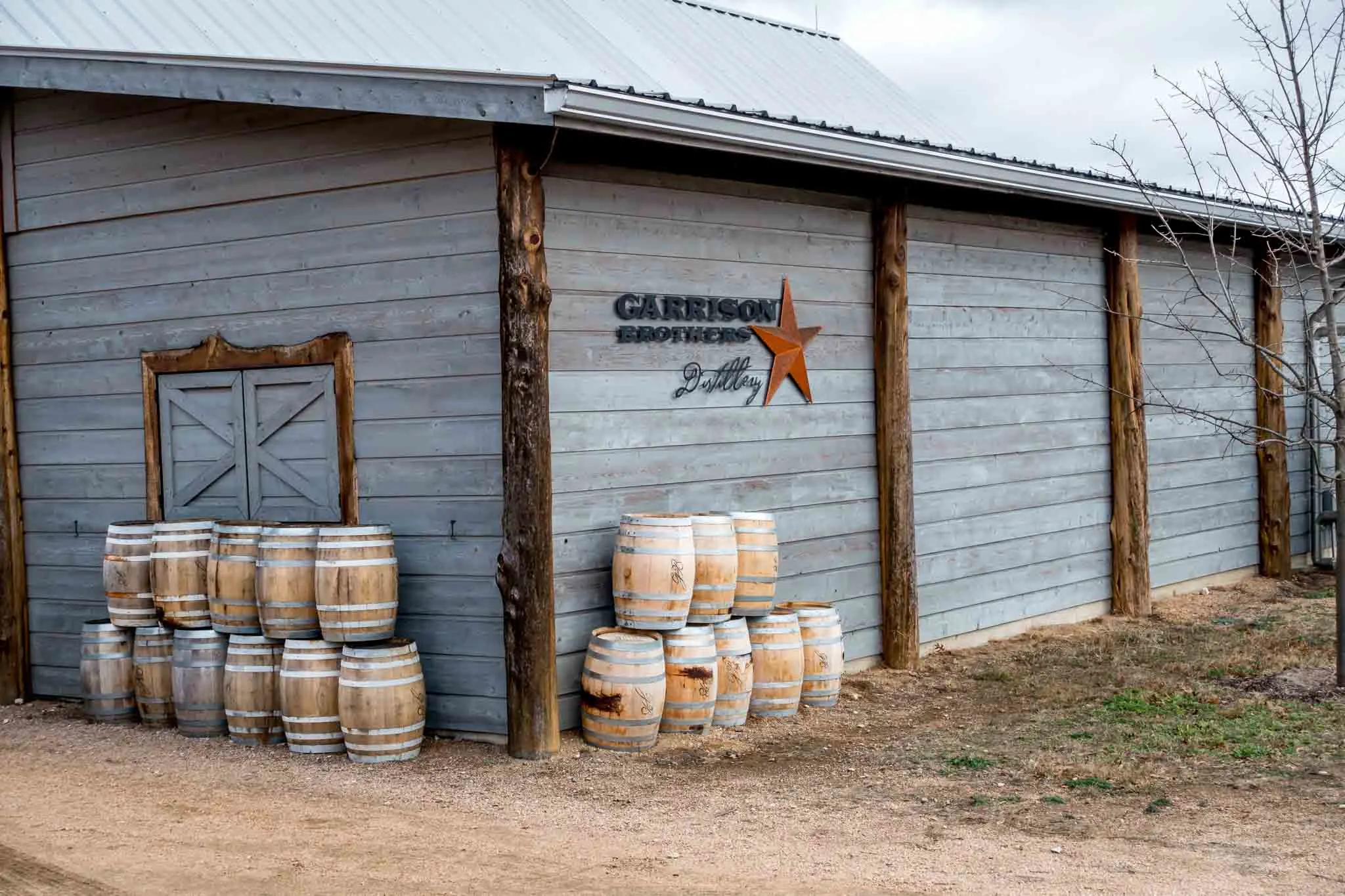 Barn with barrels at Garrison Brothers Distillery