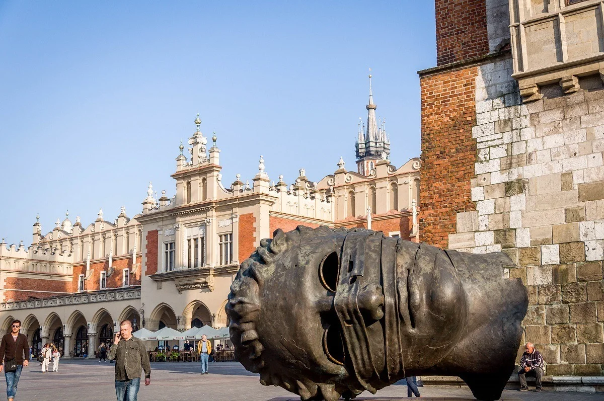 Sculpture in front of Krakow's town hall and the Cloth Market