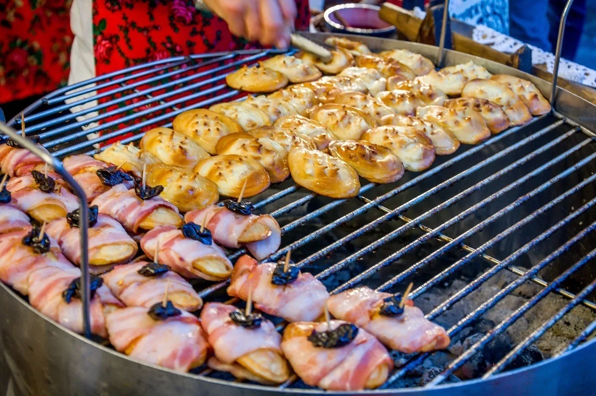 Grilled food being prepared at a festival