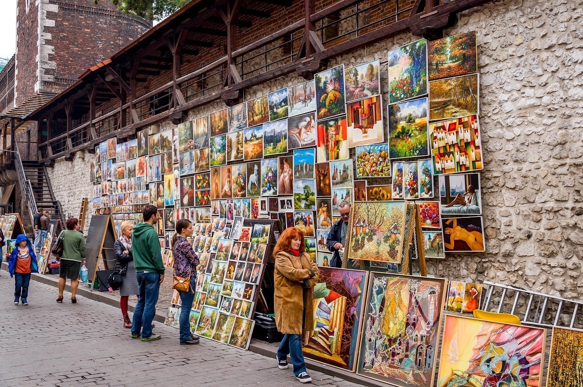 Artists selling their paintings inside the main gate of Krakow