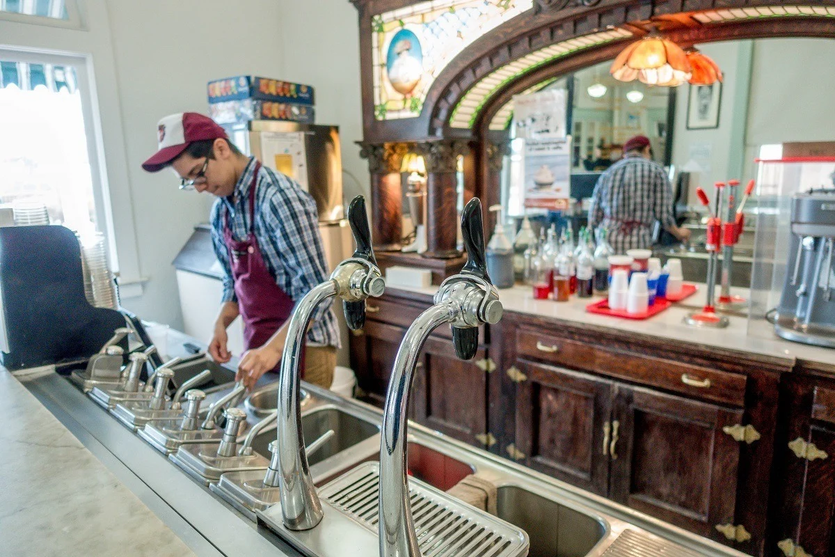 Vintage soda fountain at the Dr Pepper Museum Waco, Texas