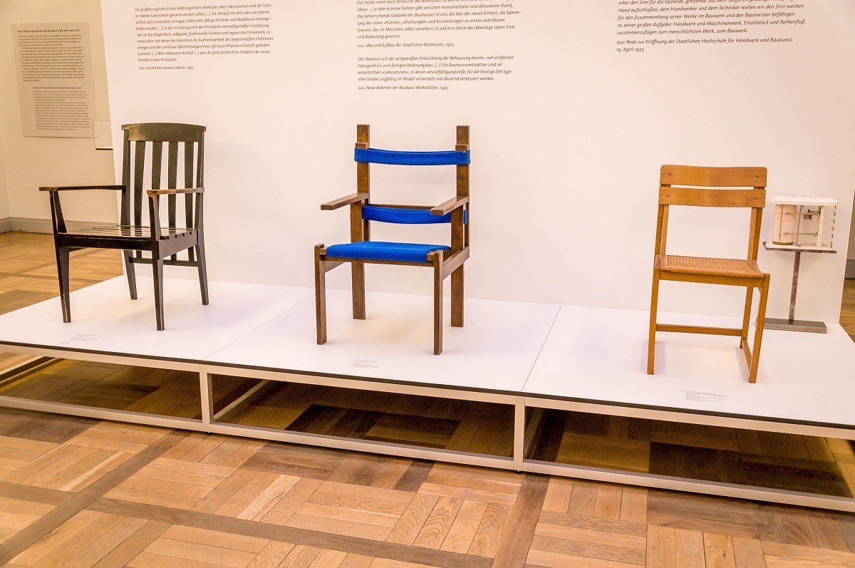 Elements of Bauhaus design, such as these chairs, are displayed at the Weimar Bauhaus Museum