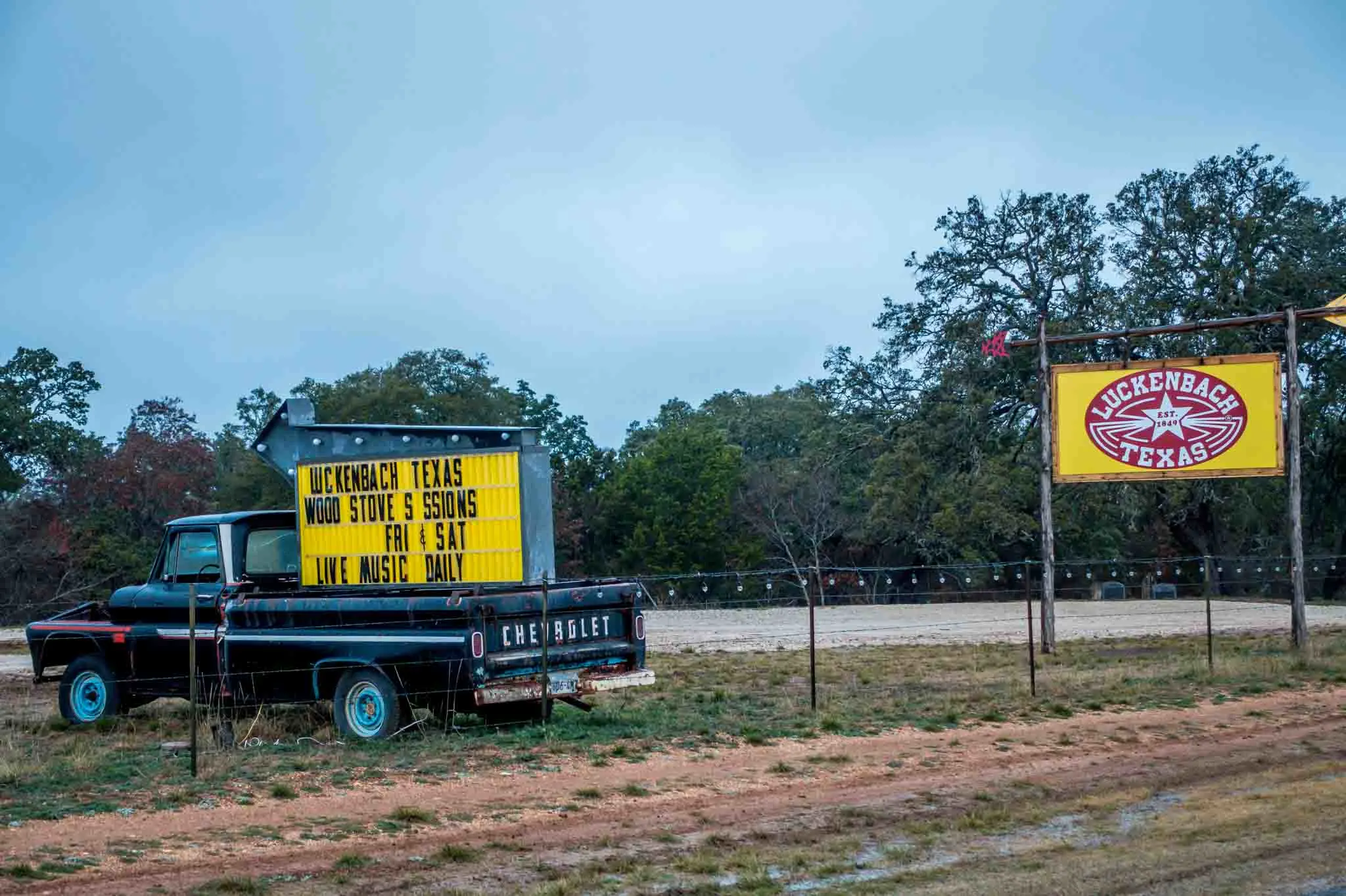 Signs for Luckenbach, Texas