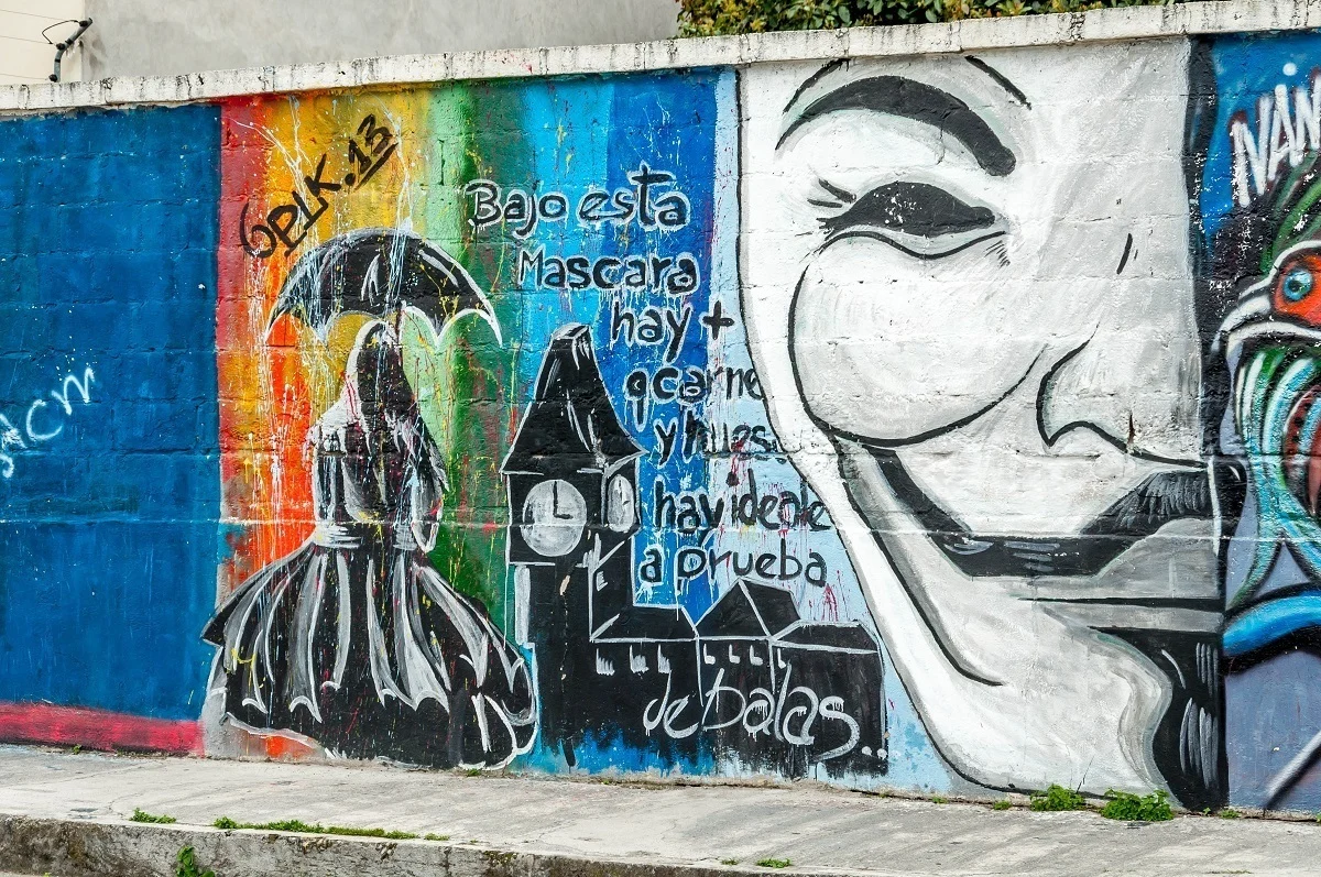 An anonymous mask as street art in Cotacachi