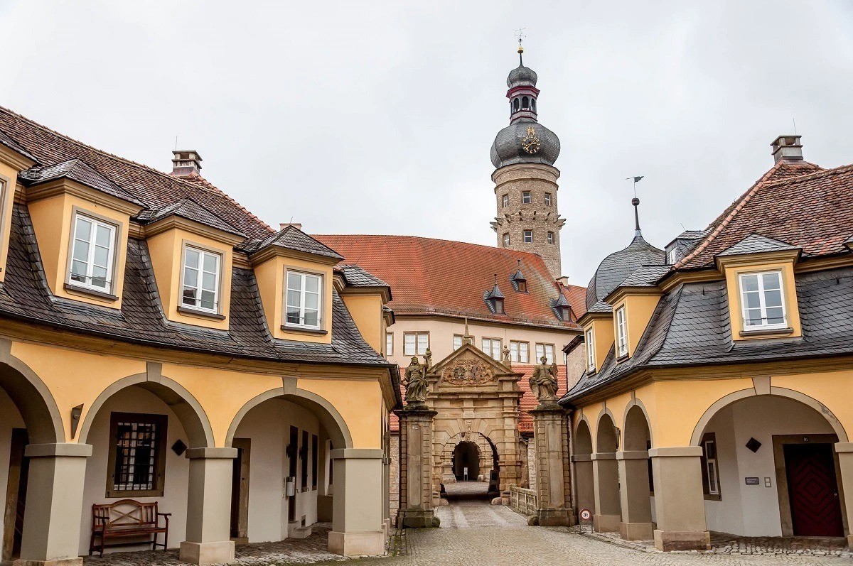 The grand entrance to the Weikersheim Castle on the Romantic Road in Germany