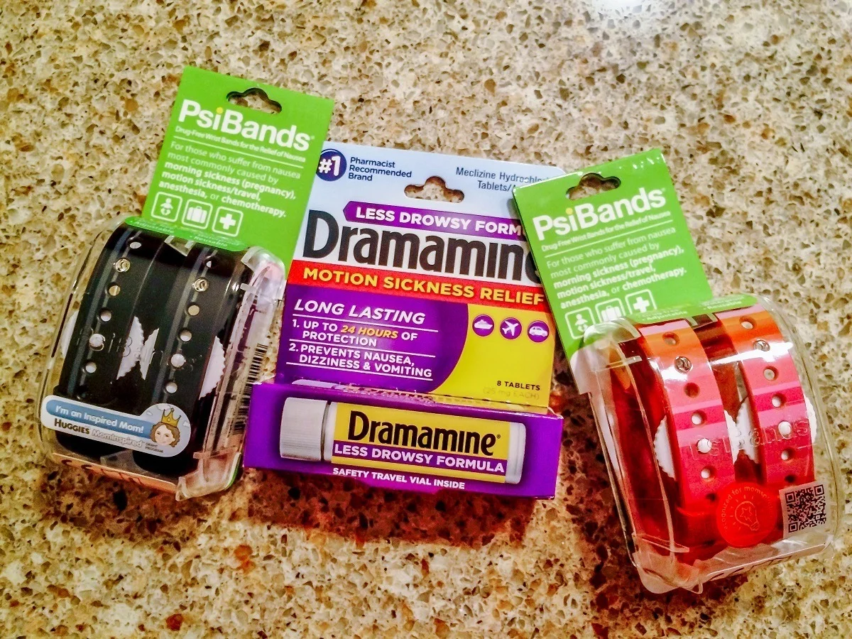 Dramamine and PsiBands for motion sickness