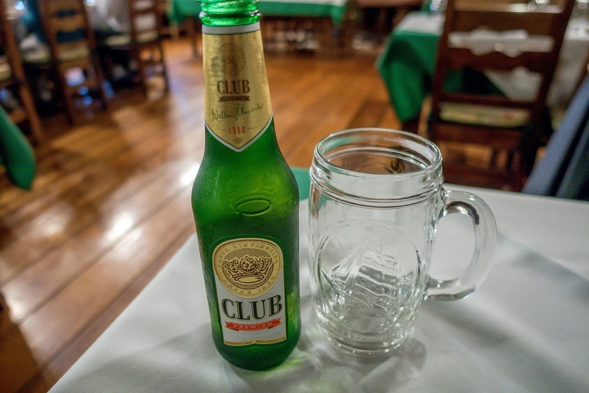 Club beer bottle and glass