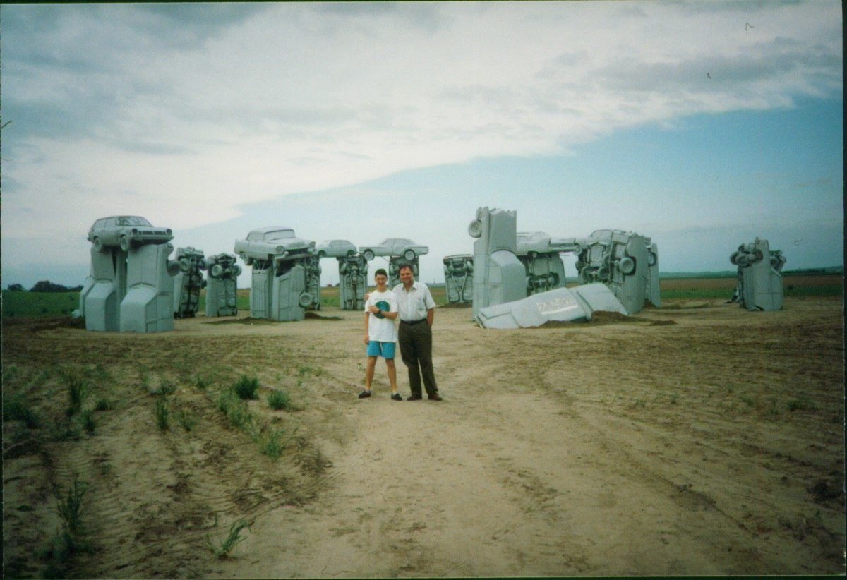 Lance and his dad visiting Carhenge in Alliance, Nebraska