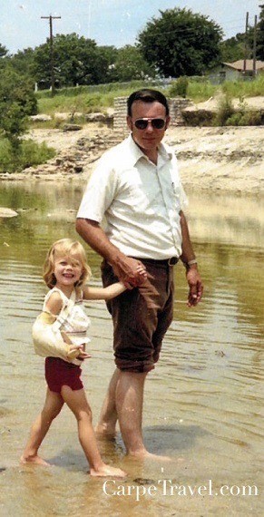 Elaine Schoch and dad in the river