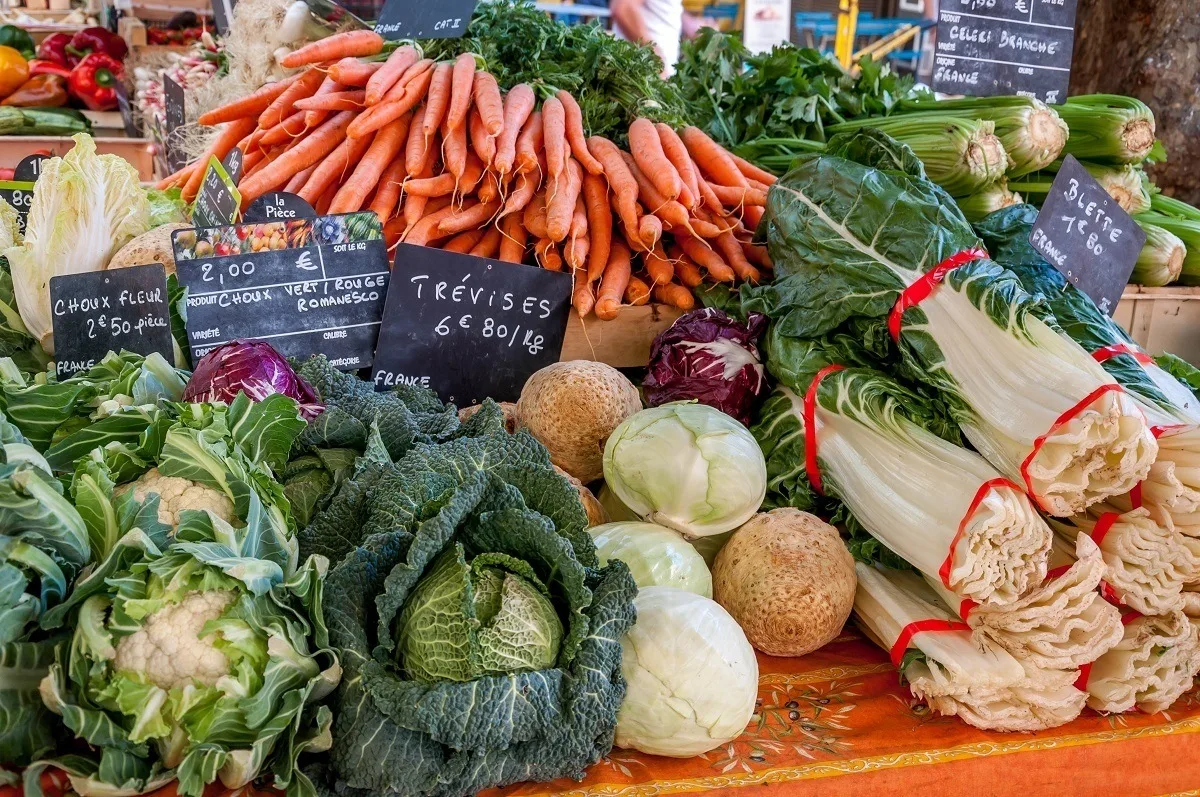 Vegetables for sale at the Aix-en-Provence market