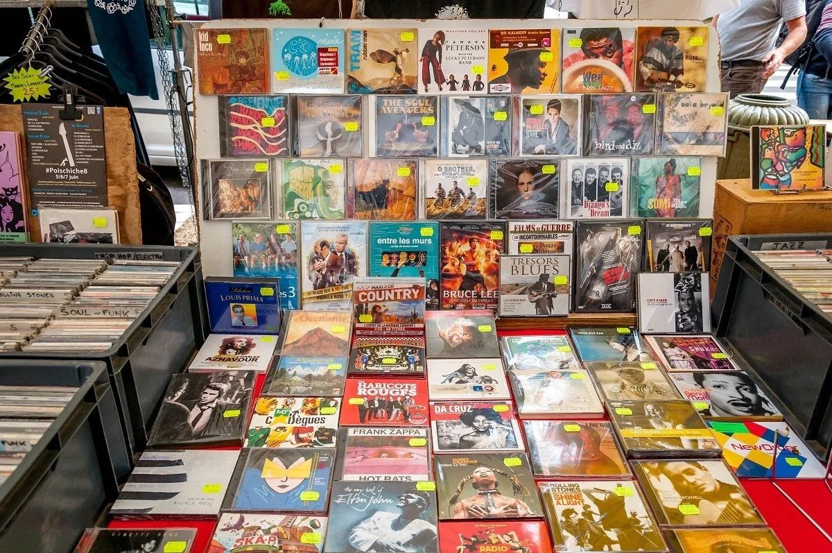 CDs and DVDs for sale at the Uzes market in France