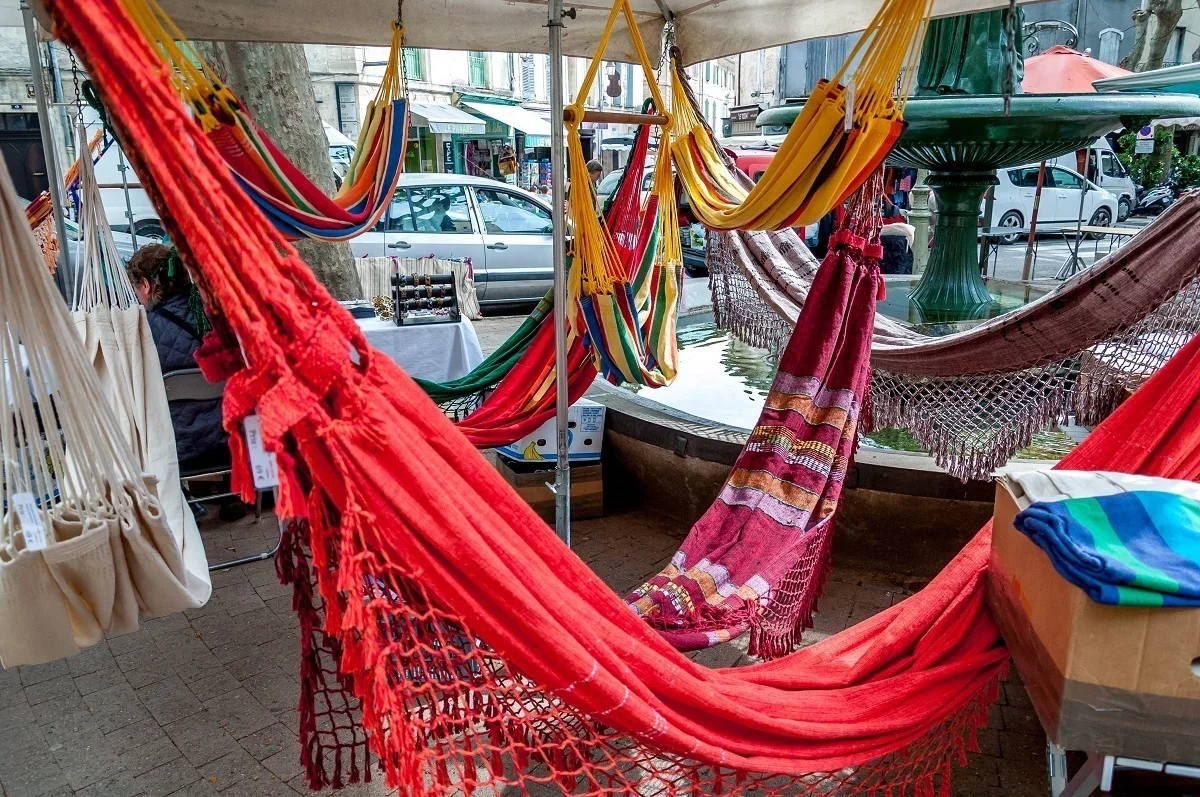 Hammocks for sale at a market 