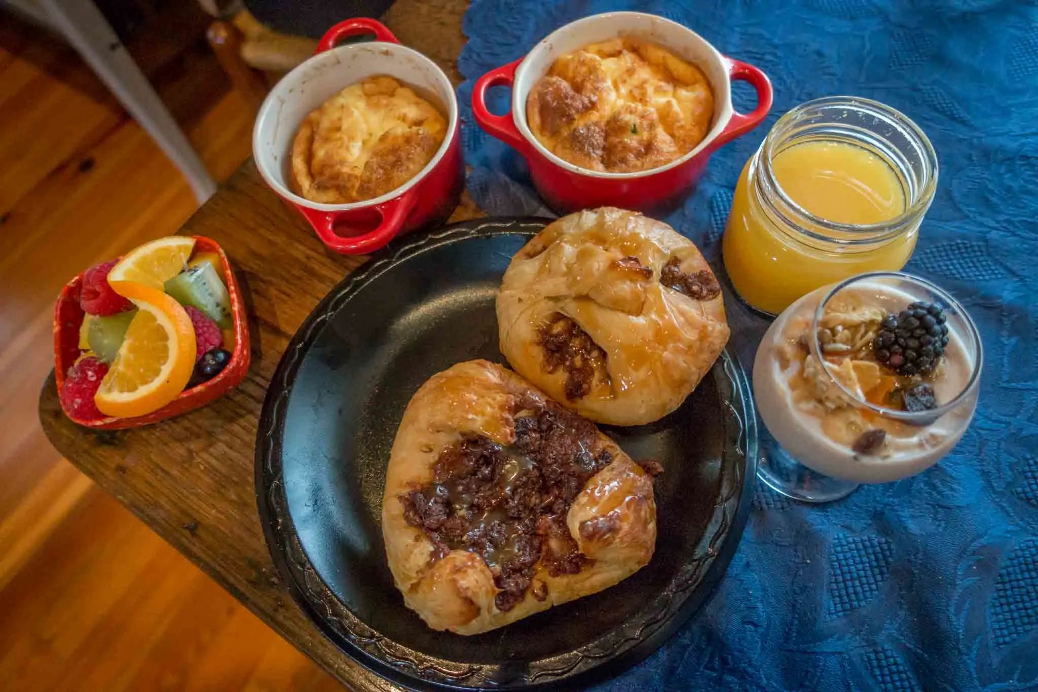 Souffles and pastries on a table