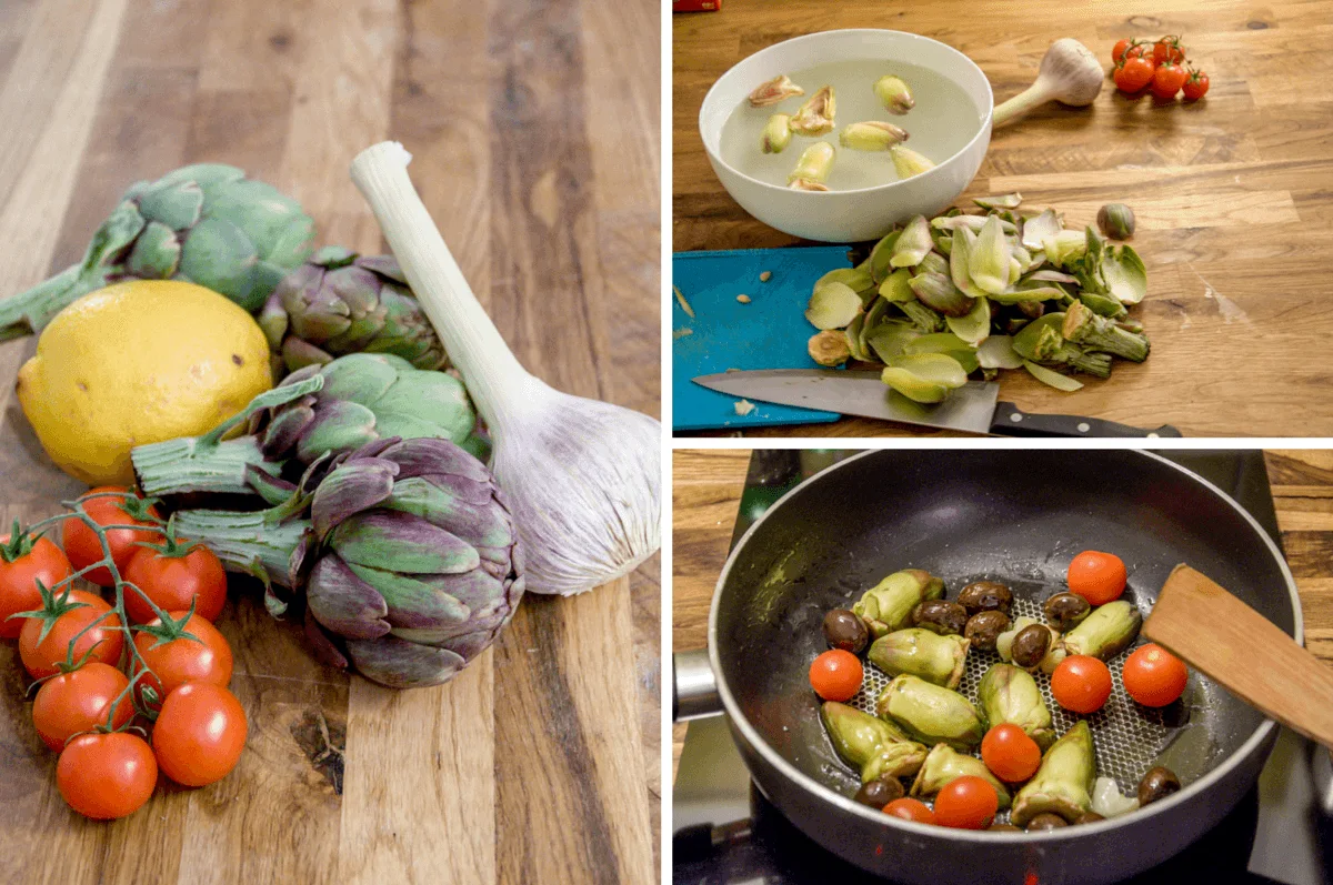 Ingredients for making artichokes Provencal