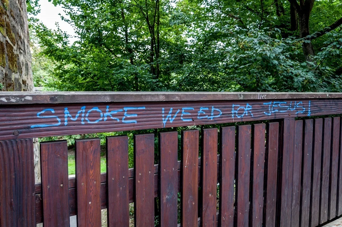 Graffiti in Nuremberg saying "Smoke Weed for Jesus!"