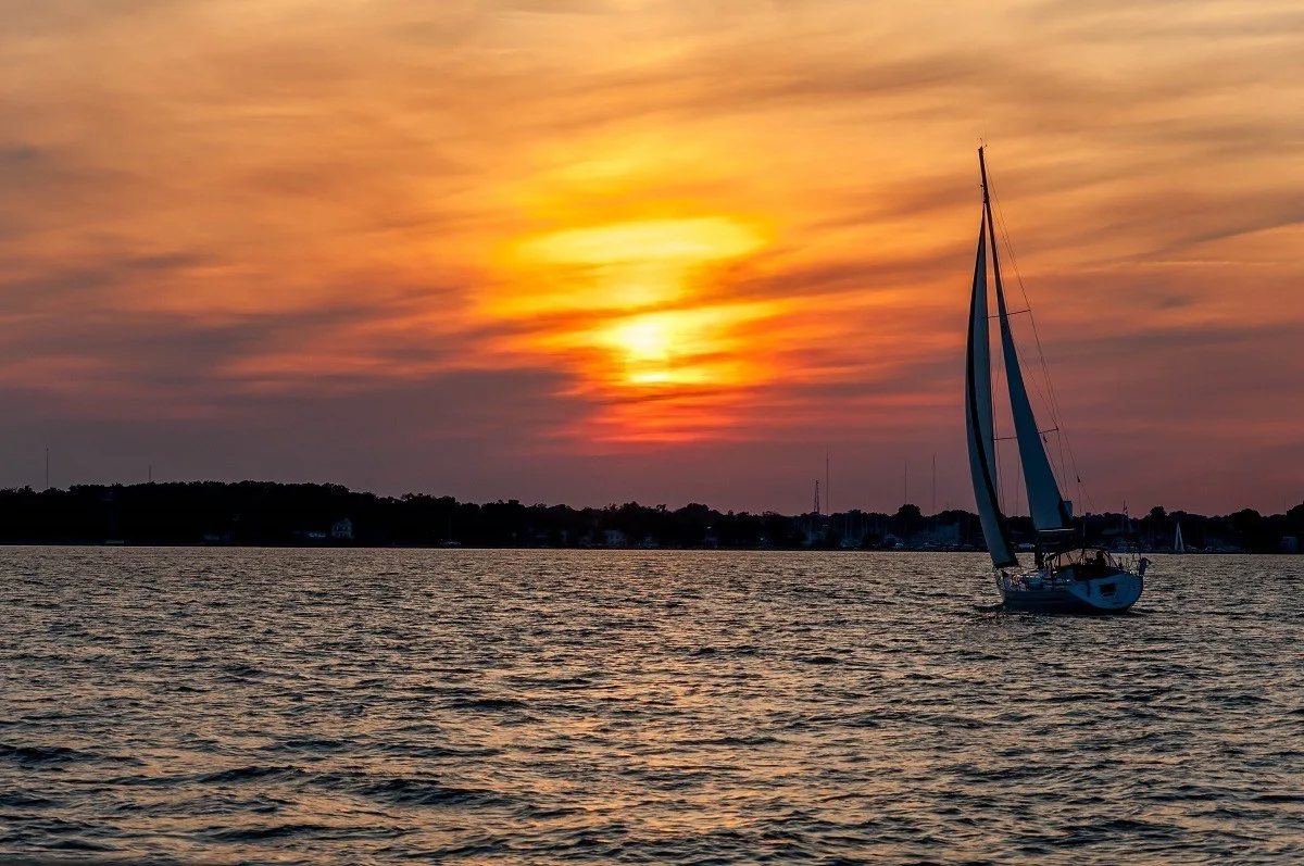 Sailboat on the water at sunset