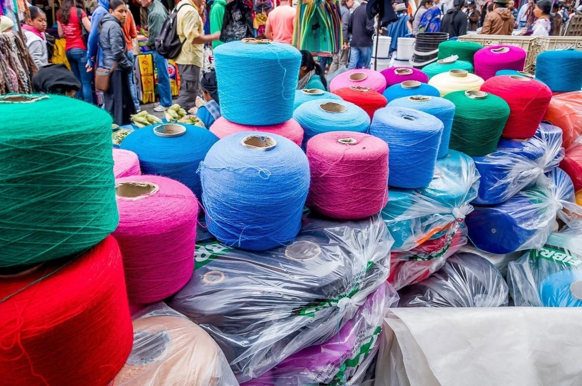 Spools of yarn at the Otavalo Saturday market in Ecuador