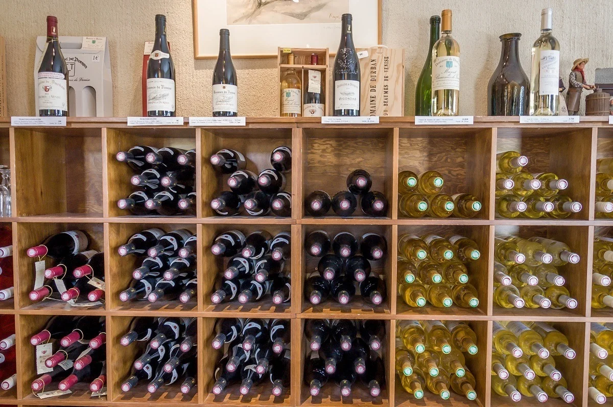 Bottles of wine for sale at the Domaine de Durban 
