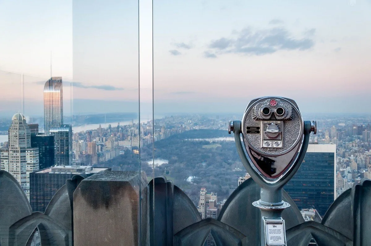 Viewfinder overlooking Manhattan from the Top of the Rock at Rockefeller Center
