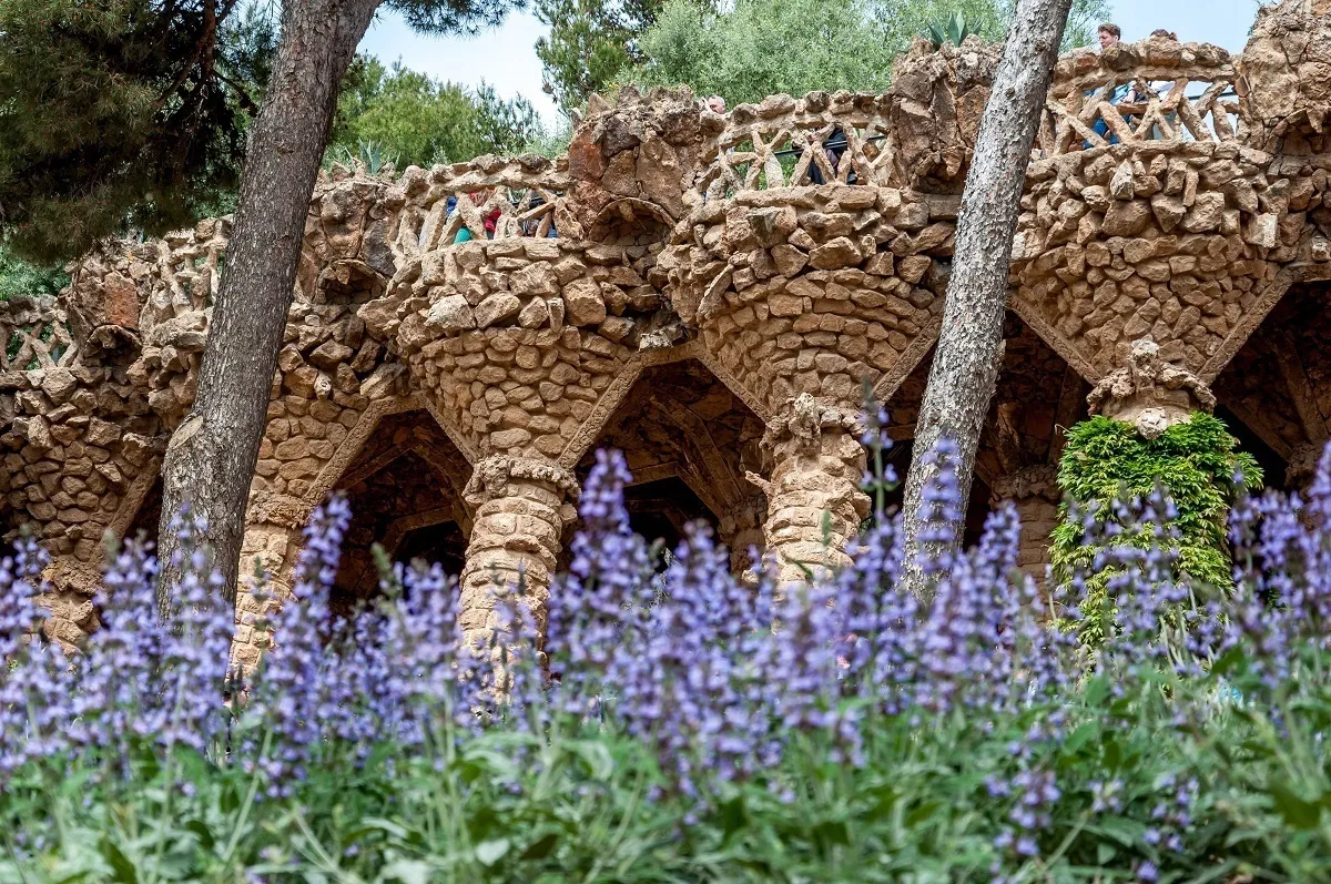 Pillars with flowers in Gaudi's Park Guell