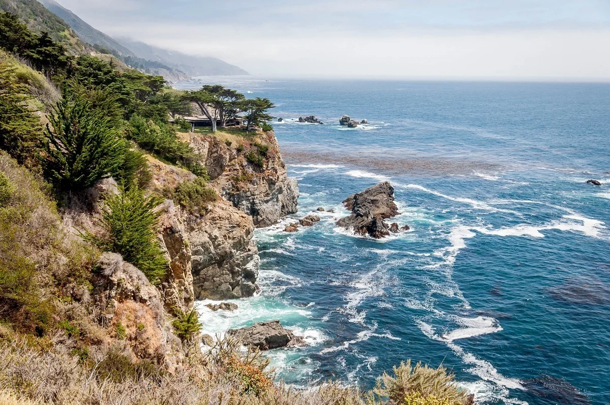 Sea cliffs on the Big Sur Coastal Drive between Cambria and Monterey