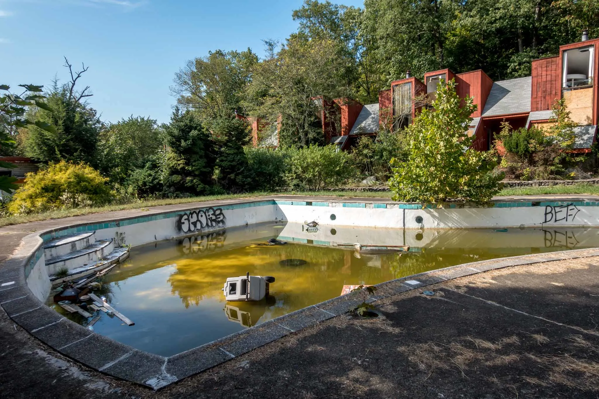 The outdoor pool at the abandoned Penn Hills Resort