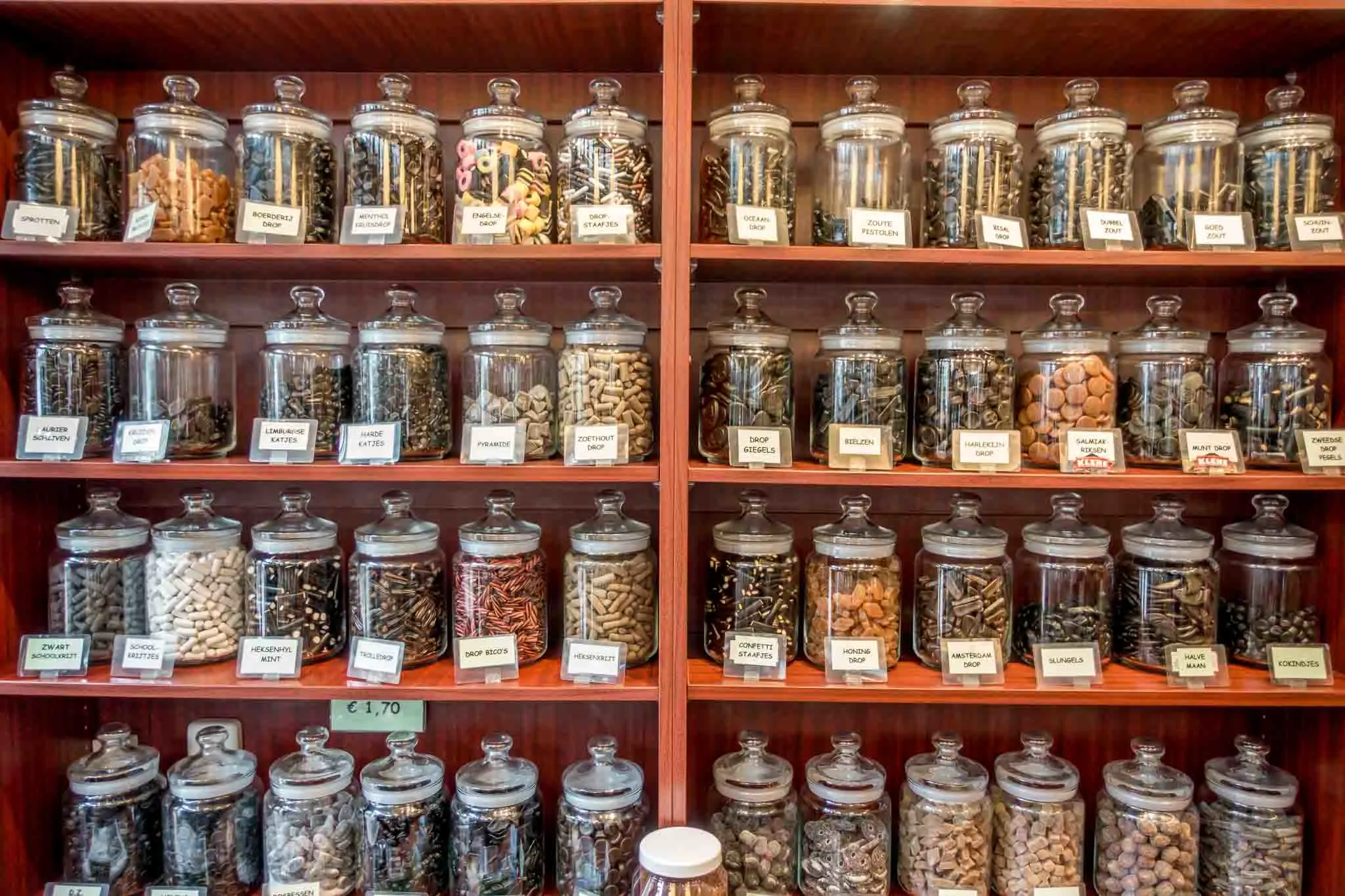 Jars of licorice on shelves