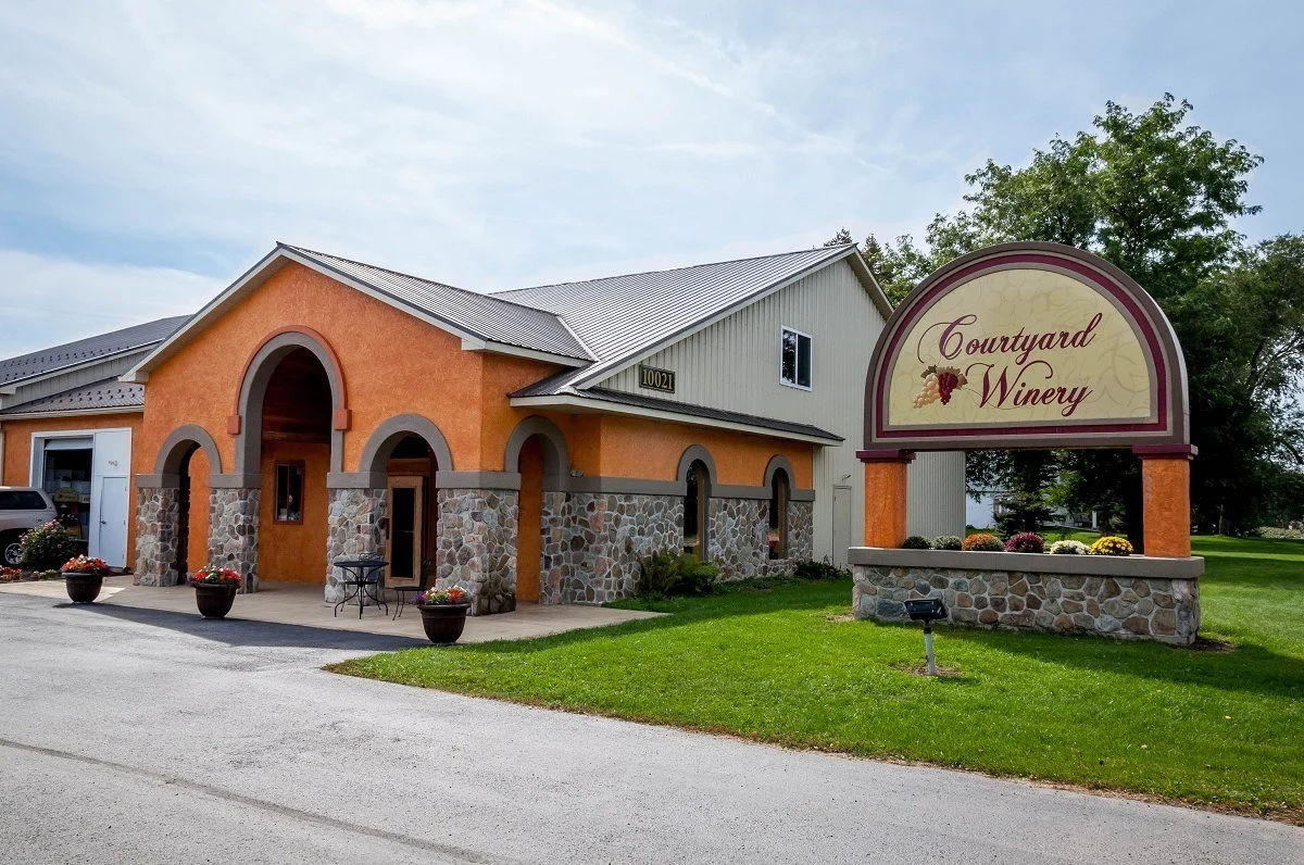 Exterior and sign for Courtyard Winery